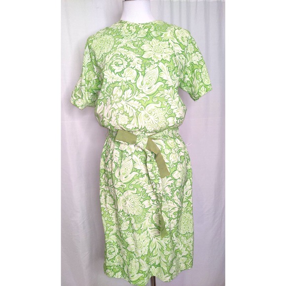 Vintage L'Aiglon Blouson Resort Style Paisley Lime Green Short Sleeves Dress - Picture 1 of 11